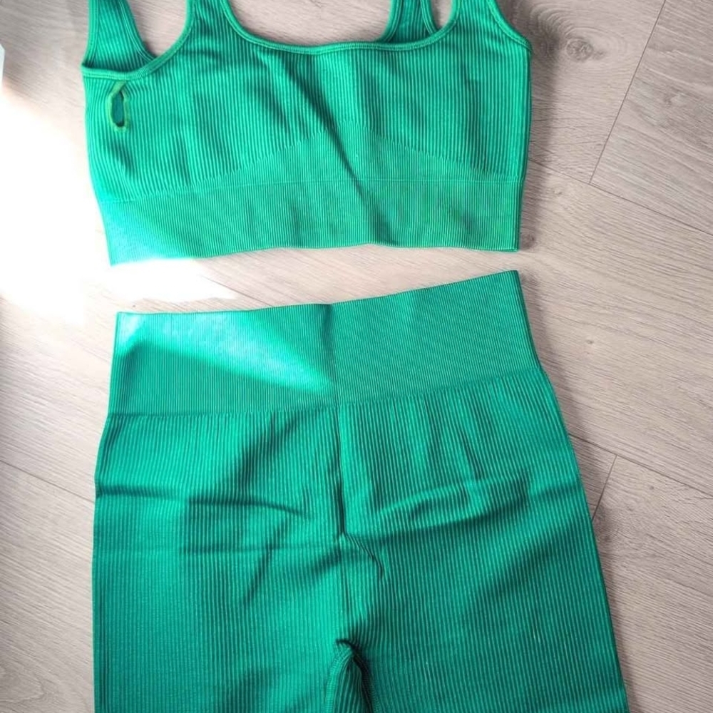 Green Ribbed Activewear Set